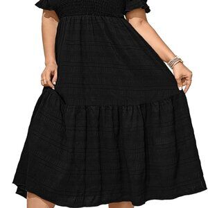 Plus Size Summer Dress Boho Casual Short Sleeve Flowing Tiered Maxi